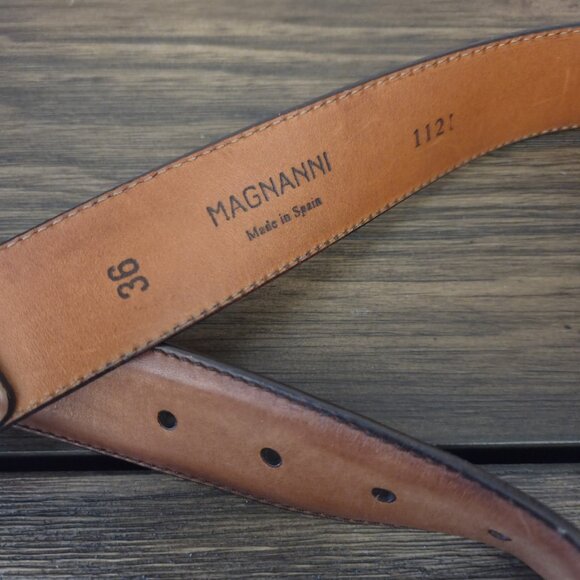 Magnanni Leather Belt 1121 Cognac Brown Size 36 Made Spain Buckle Dress - Picture 2 of 16